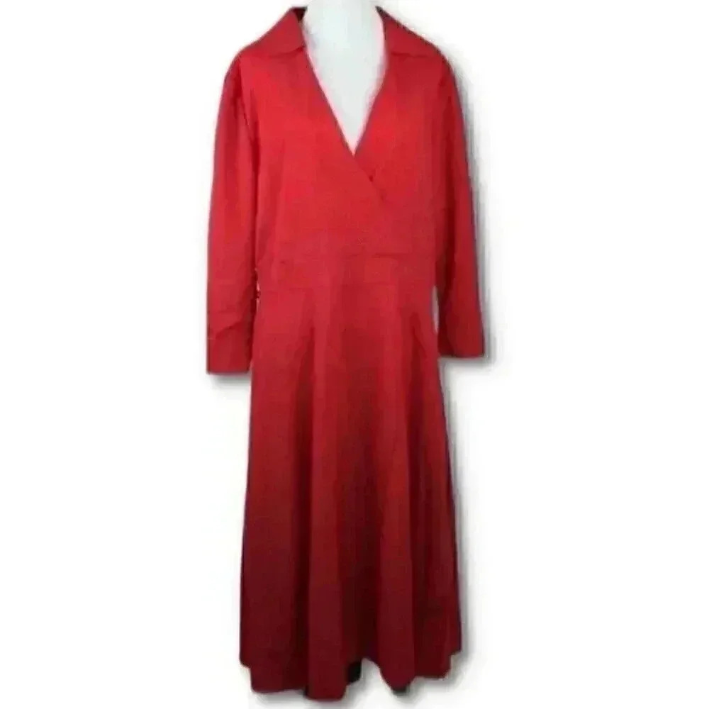 Senmia Of Fashion Dress XXL Red V-neck Faux Wrap